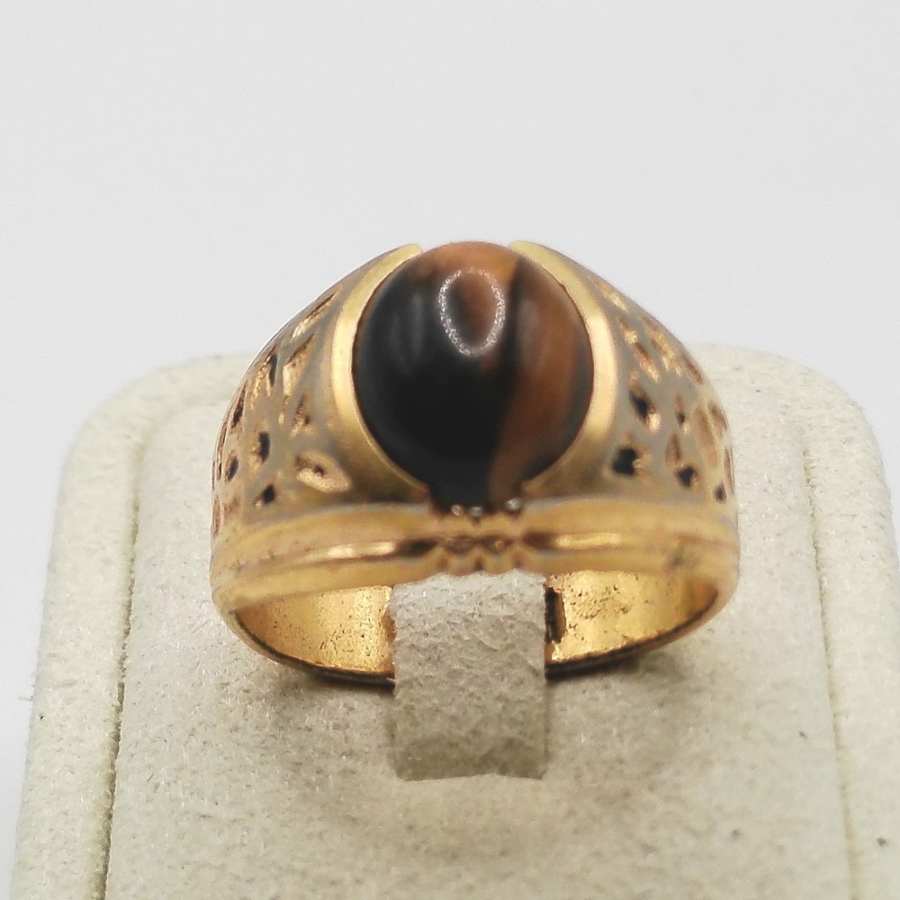 Vintage 18KT Gold Electroplated Filigree Signet Ring Tigers Eye Stone Size 9.5